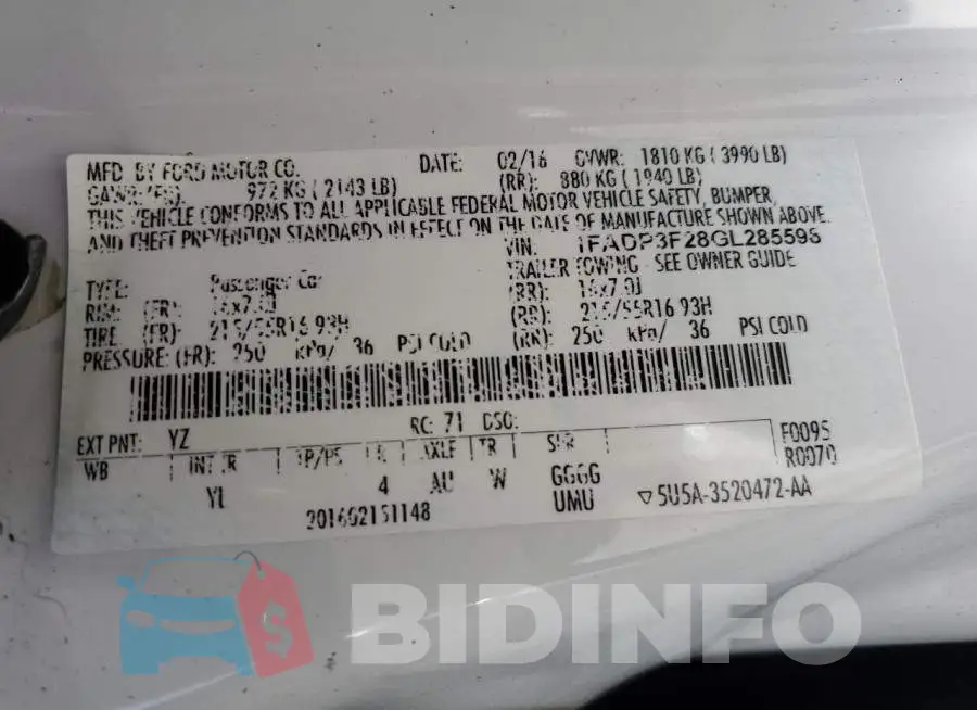 1FADP3F28GL285598 Photo# 13