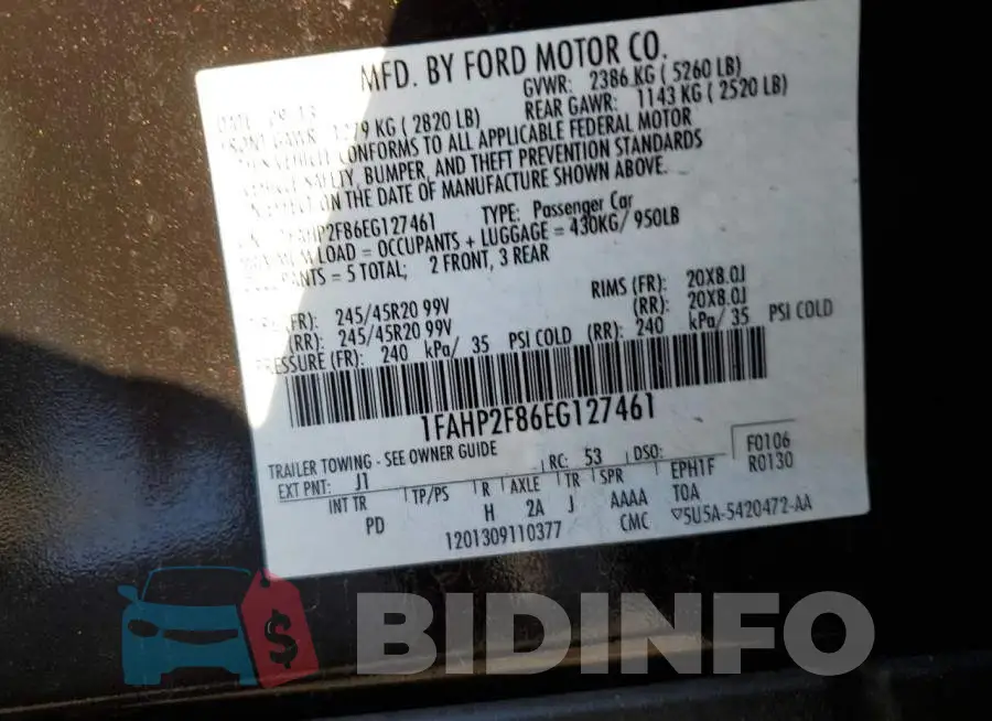 1FAHP2F86EG127461 Photo# 10