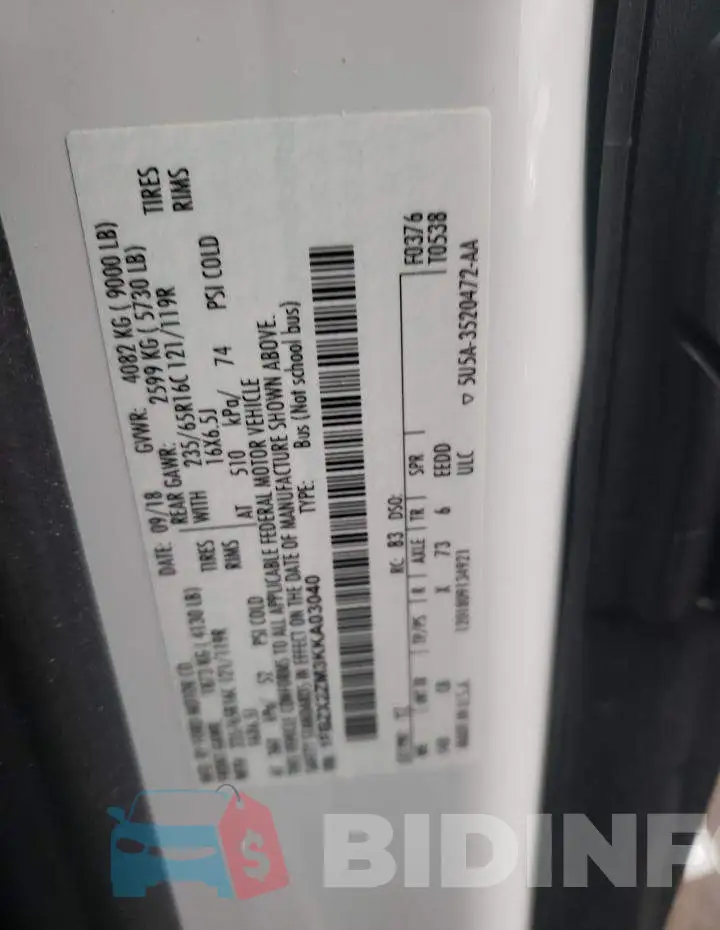 1FBZX2ZM3KKA03040 Photo# 14
