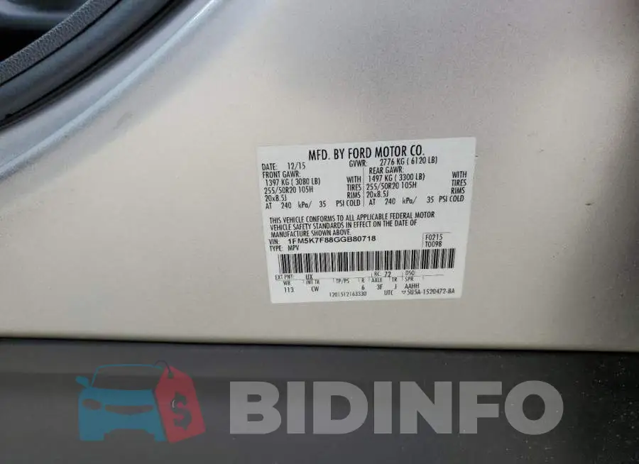 1FM5K7F88GGB80718 Photo# 10
