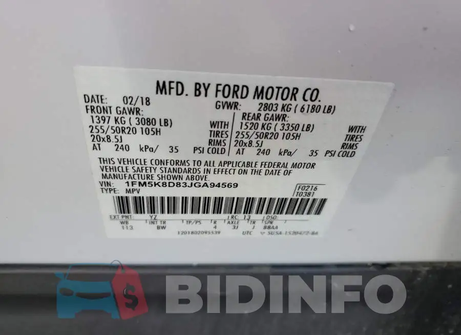 1FM5K8D83JGA94569 Photo# 13
