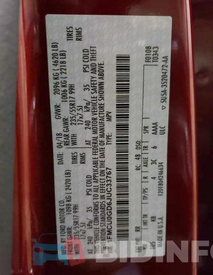 1FMCU0GD6JUC33767 Photo# 13