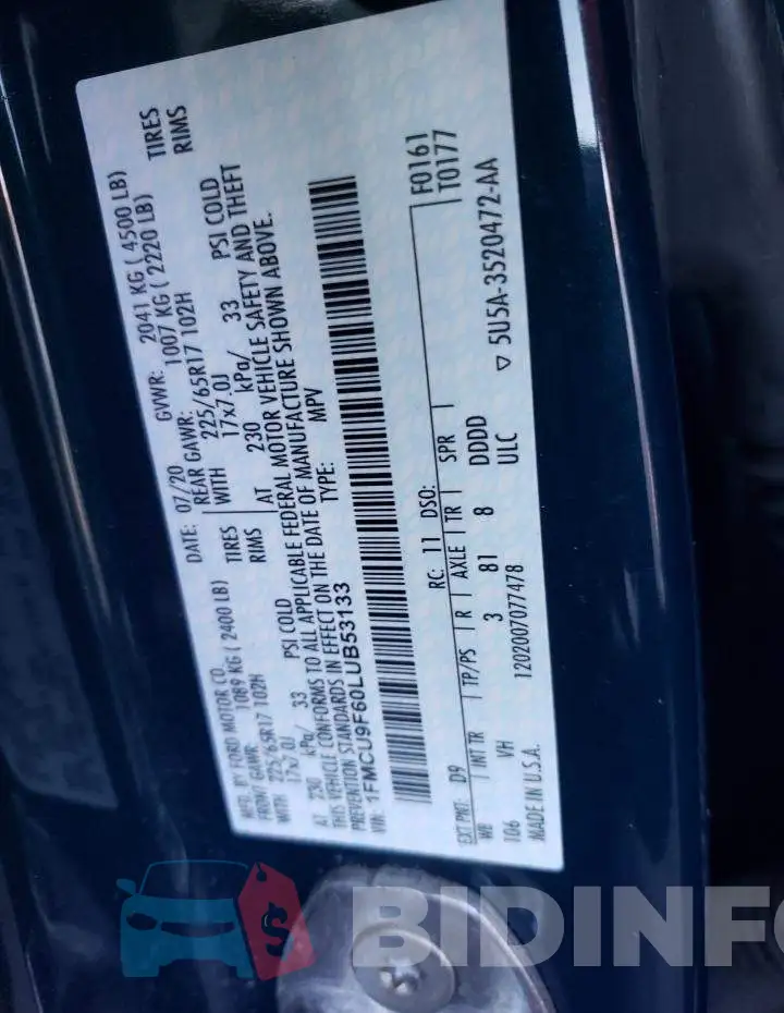 1FMCU9F60LUB53133 Photo# 13