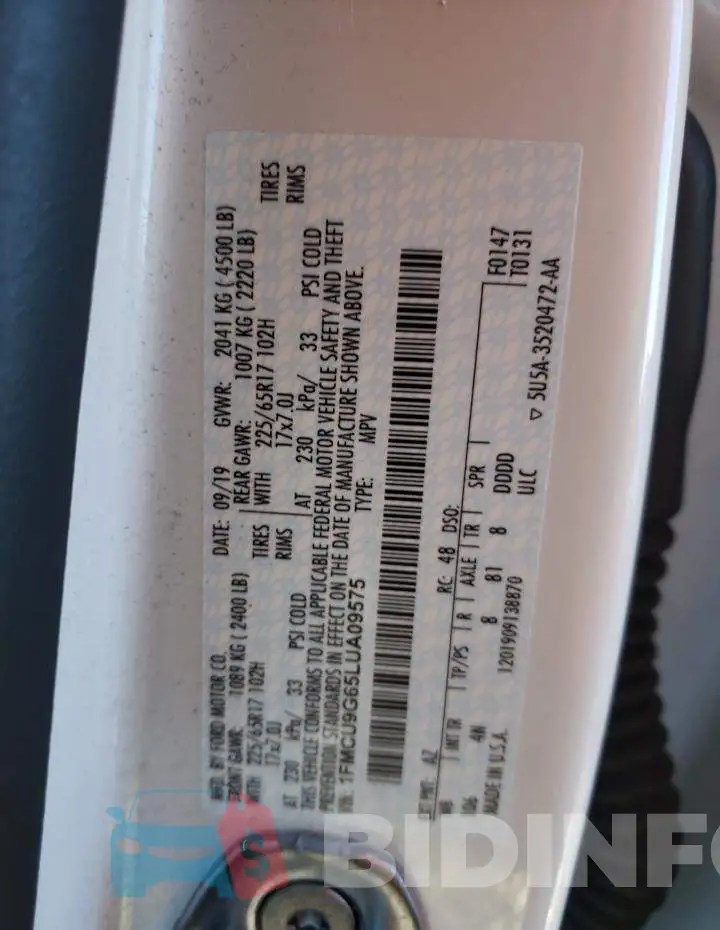 1FMCU9G65LUA09575 Photo# 14