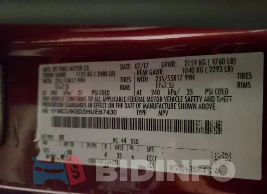 1FMCU9GD3HUE67430 Photo# 12