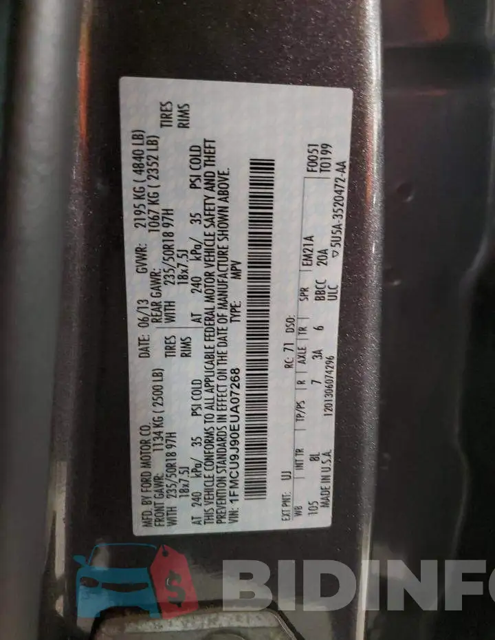 1FMCU9J90EUA07268 Photo# 13