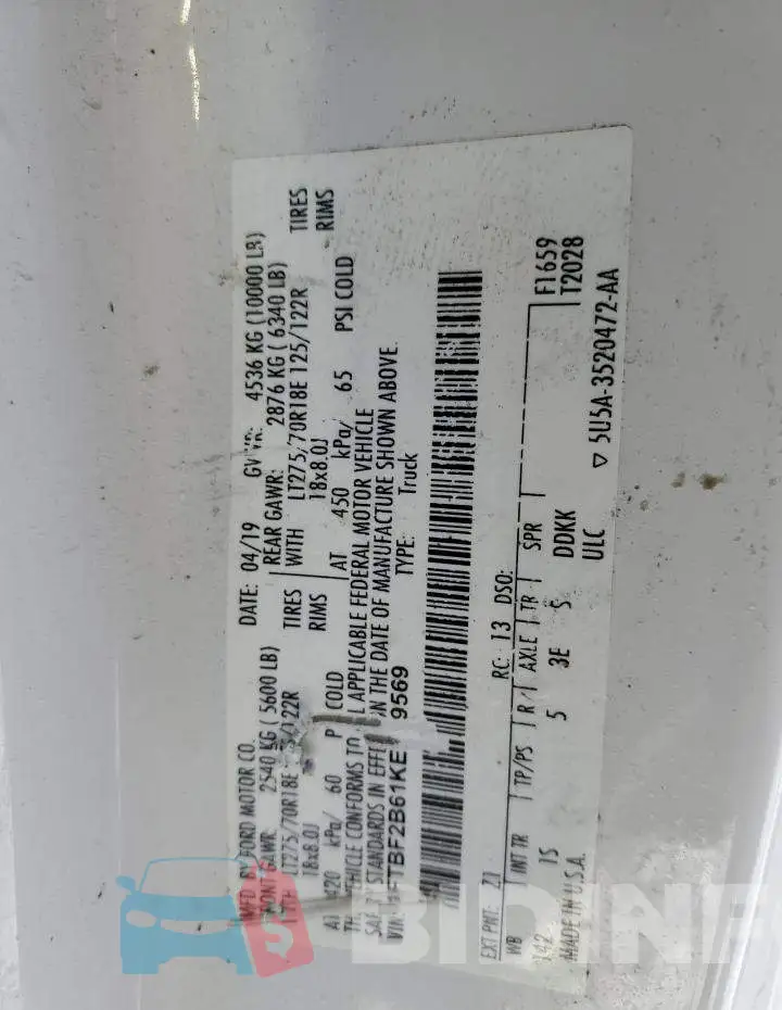 1FTBF2B61KEE79569 Photo# 12