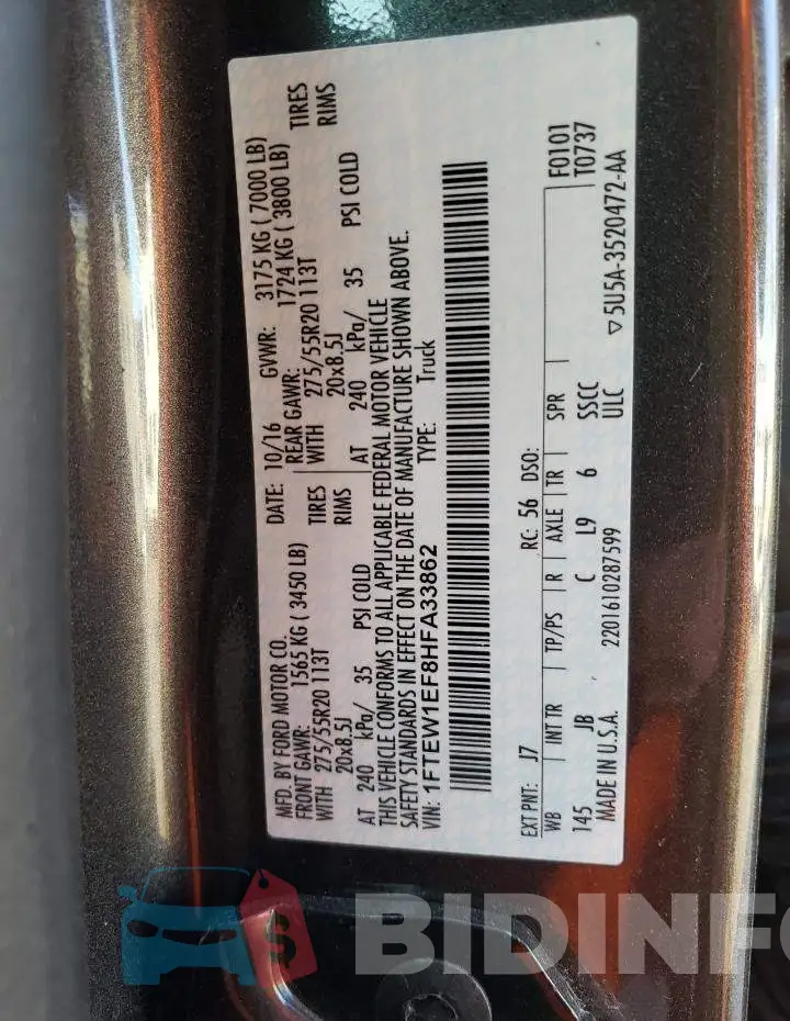 1FTEW1EF8HFA33862 Photo# 12