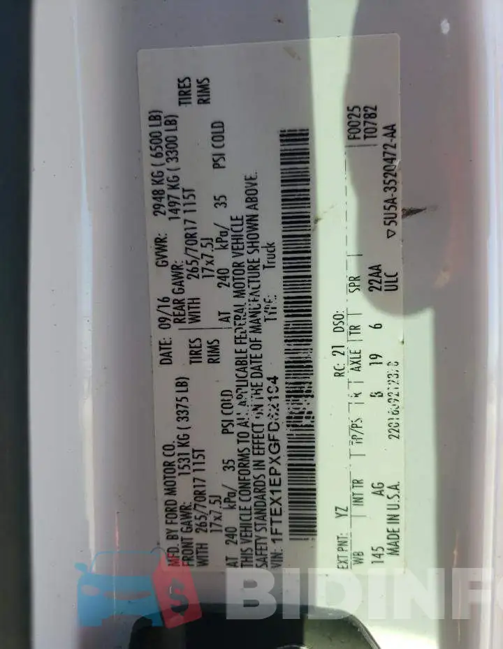 1FTEX1EPXGFD62194 Photo# 10