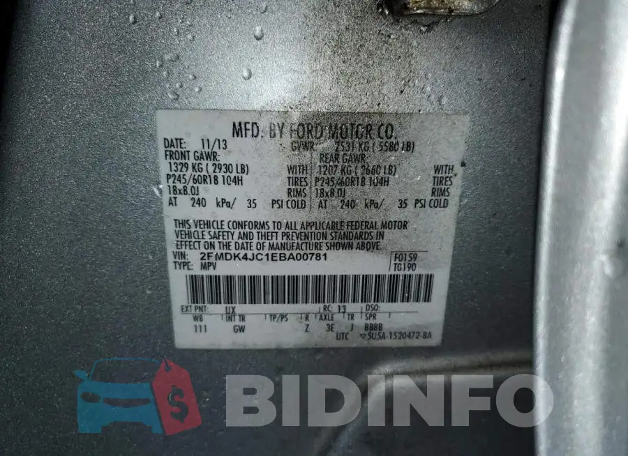 2FMDK4JC1EBA00781 Photo# 14