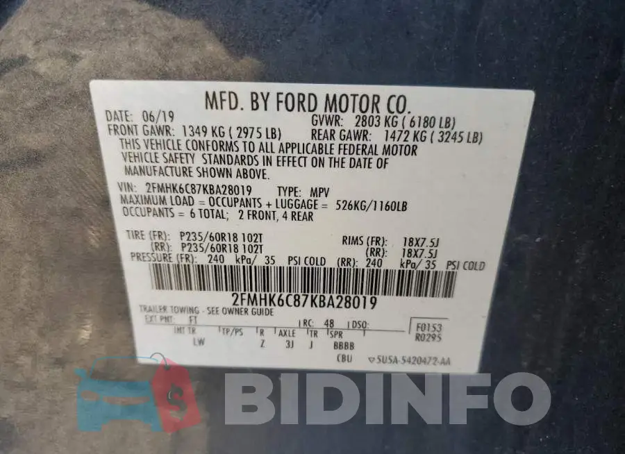 2FMHK6C87KBA28019 Photo# 10
