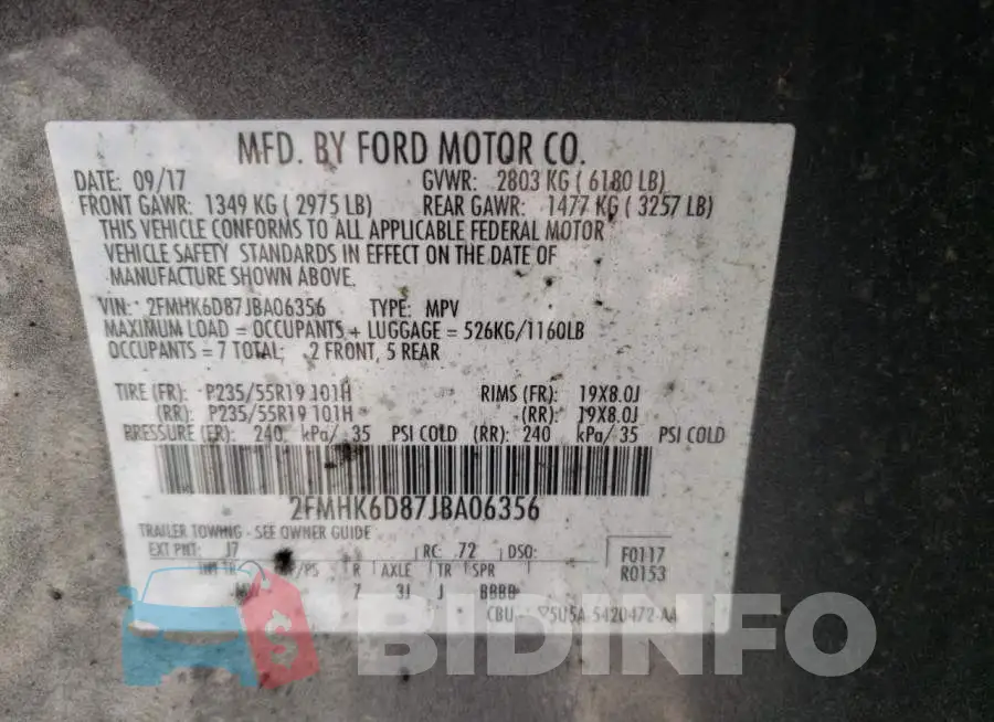 2FMHK6D87JBA06356 Photo# 10