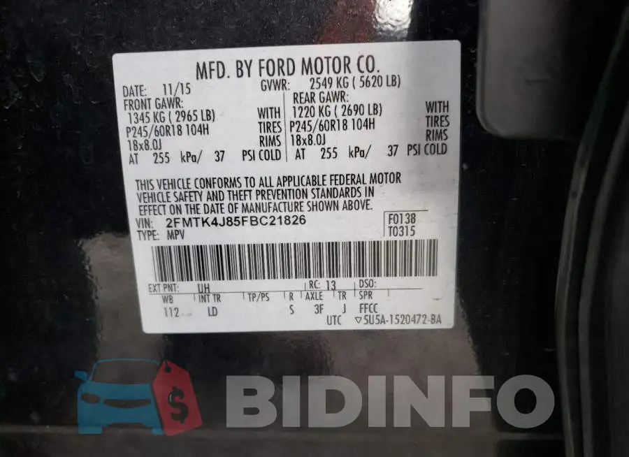 2FMTK4J85FBC21826 Photo# 13