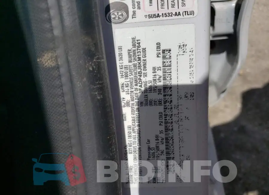 3FADP4BJ8KM137641 Photo# 10