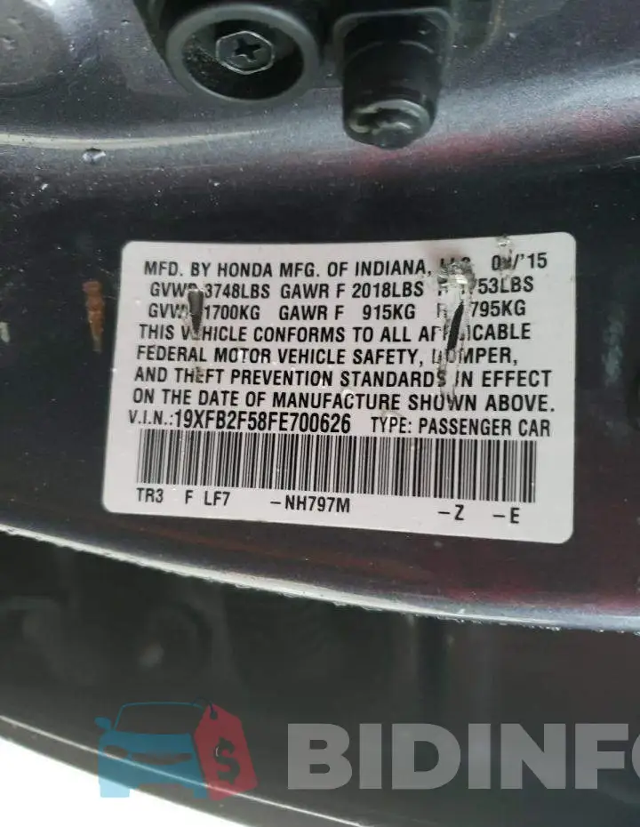 19XFB2F58FE700626 Photo# 12