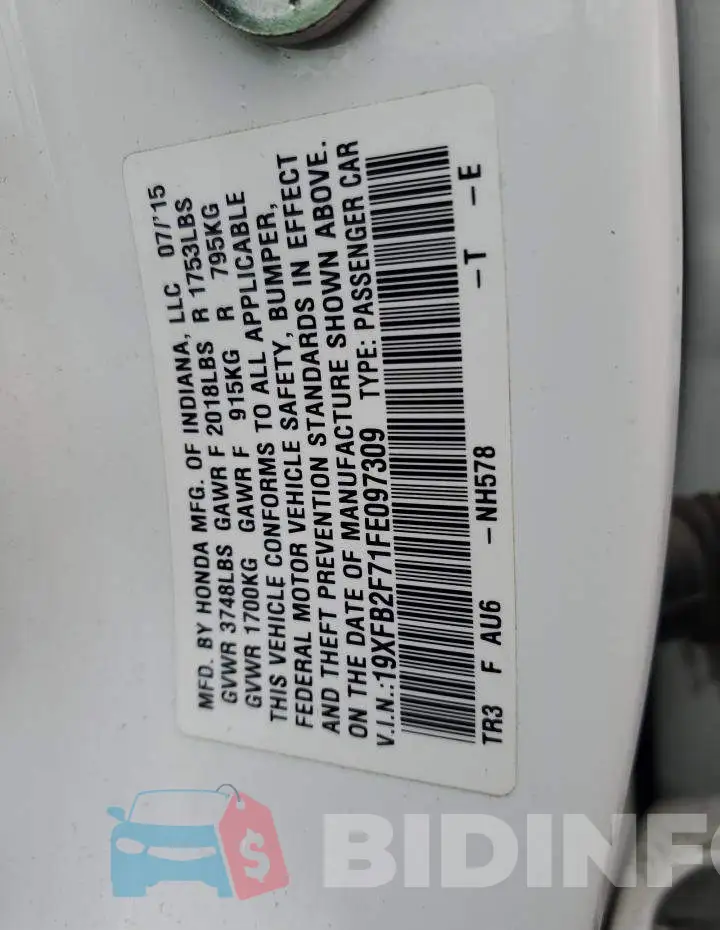 19XFB2F71FE097309 Photo# 12