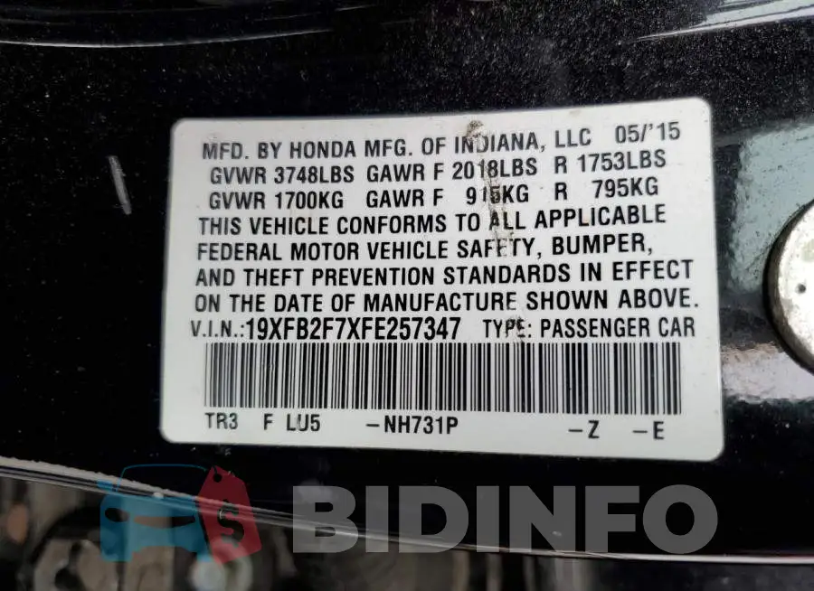 19XFB2F7XFE257347 Photo# 12