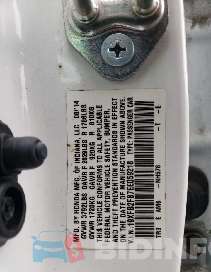 19XFB2F87EE059218 Photo# 12