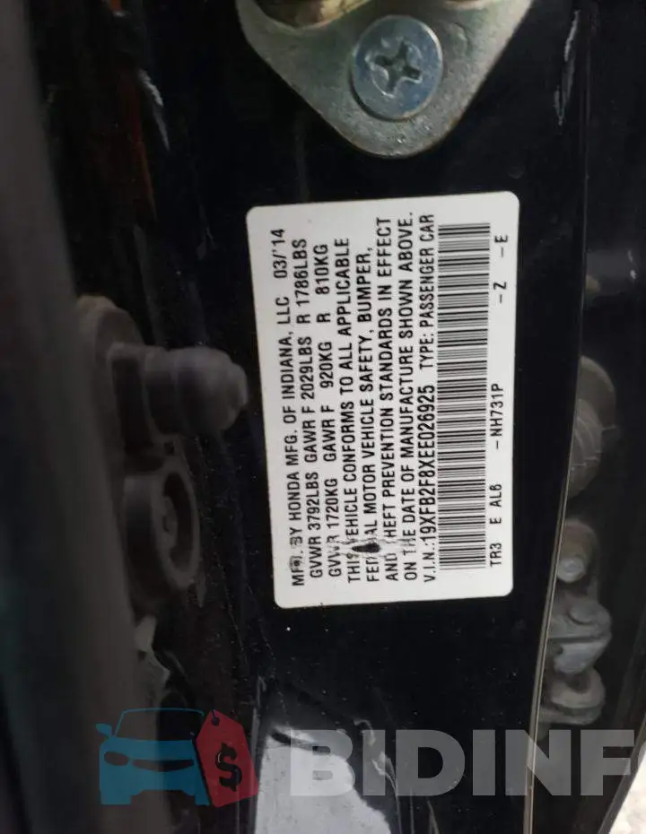 19XFB2F8XEE026925 Photo# 13