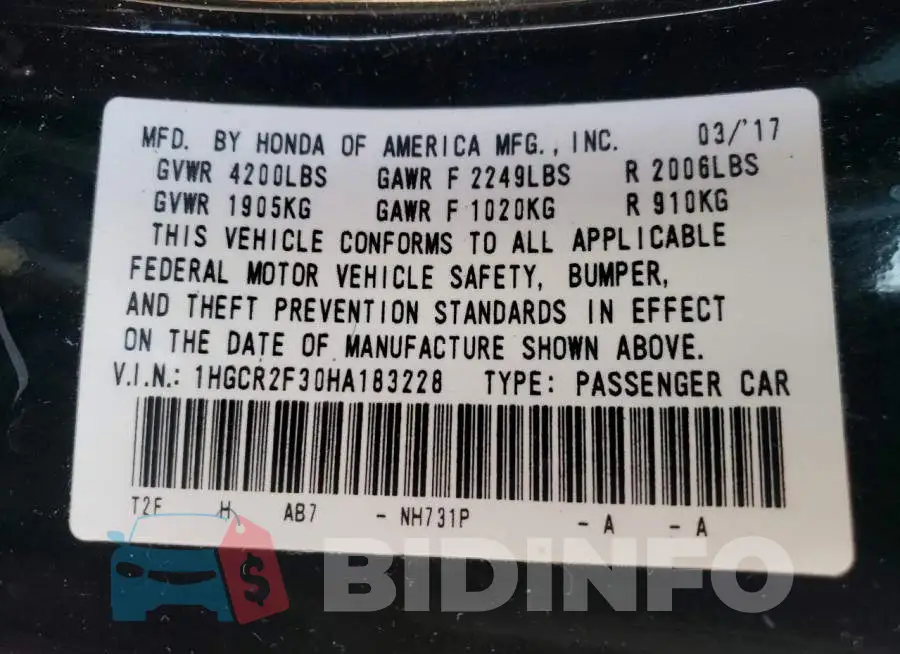 1HGCR2F30HA183228 Photo# 13