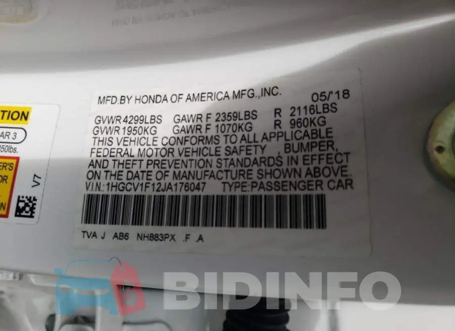 1HGCV1F12JA176047 Photo# 10