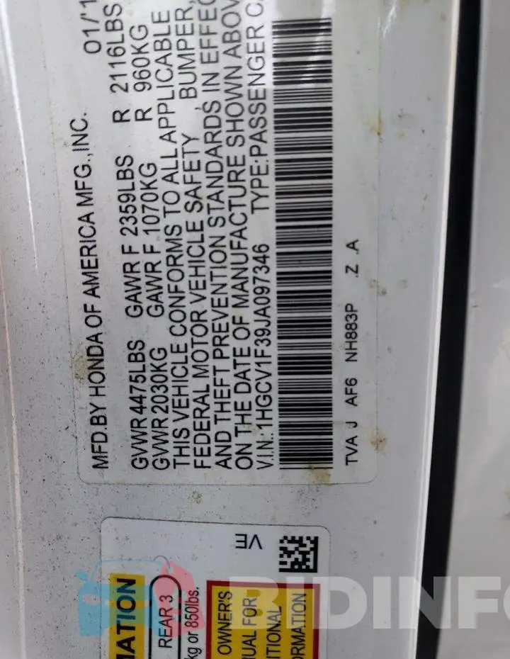 1HGCV1F39JA097346 Photo# 12