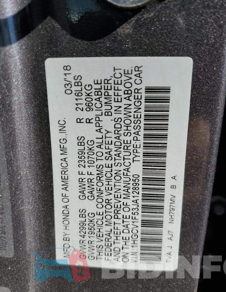 1HGCV1F53JA128950 Photo# 12