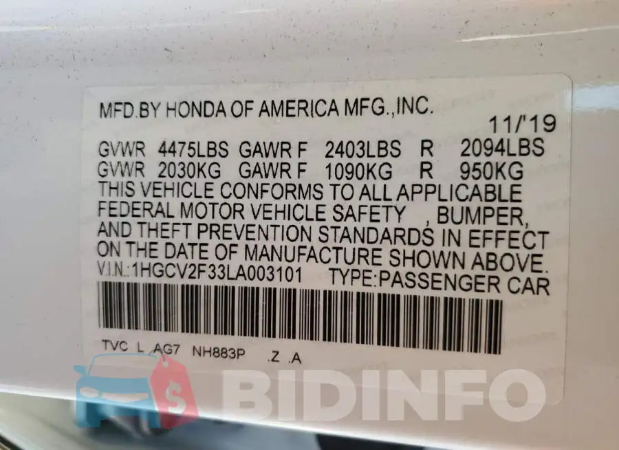 1HGCV2F33LA003101 Photo# 12
