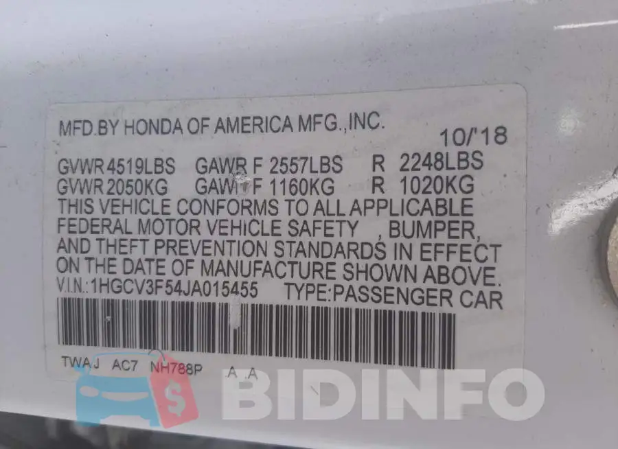 1HGCV3F54JA015455 Photo# 12