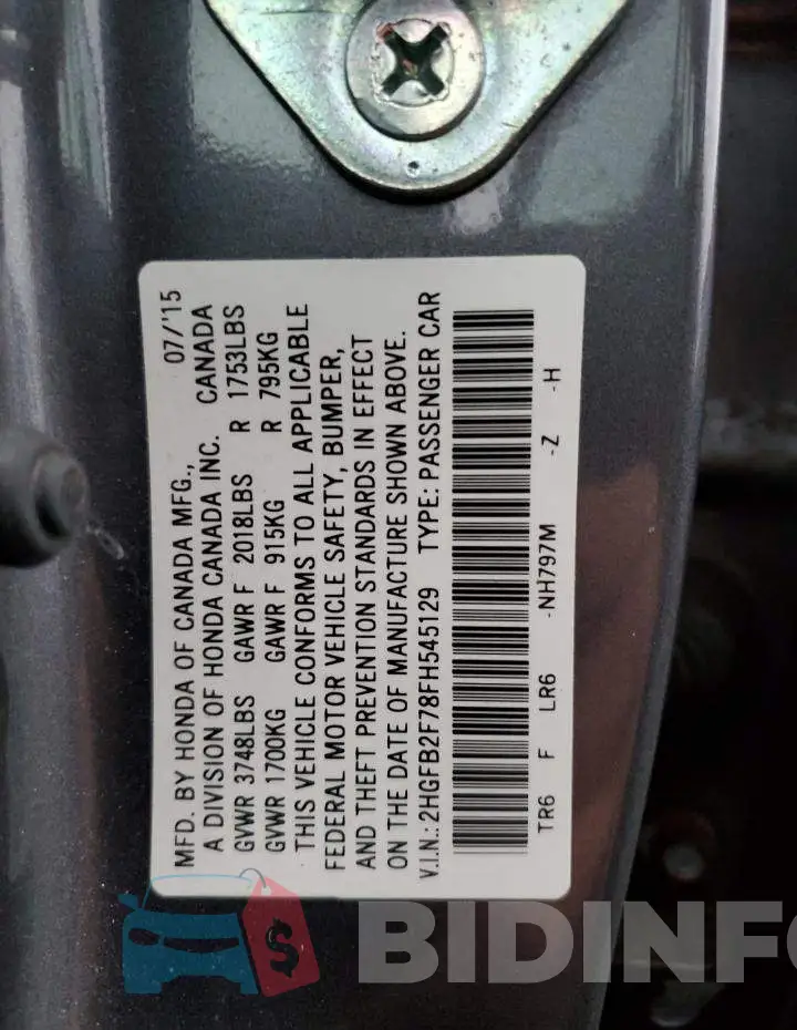 2HGFB2F78FH545129 Photo# 12