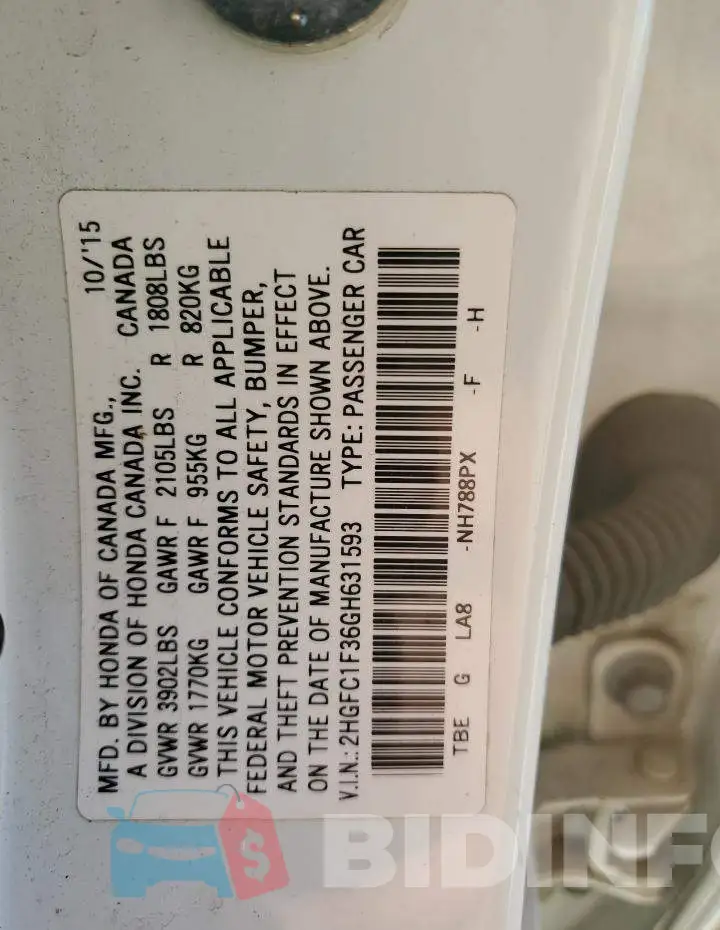 2HGFC1F36GH631593 Photo# 12