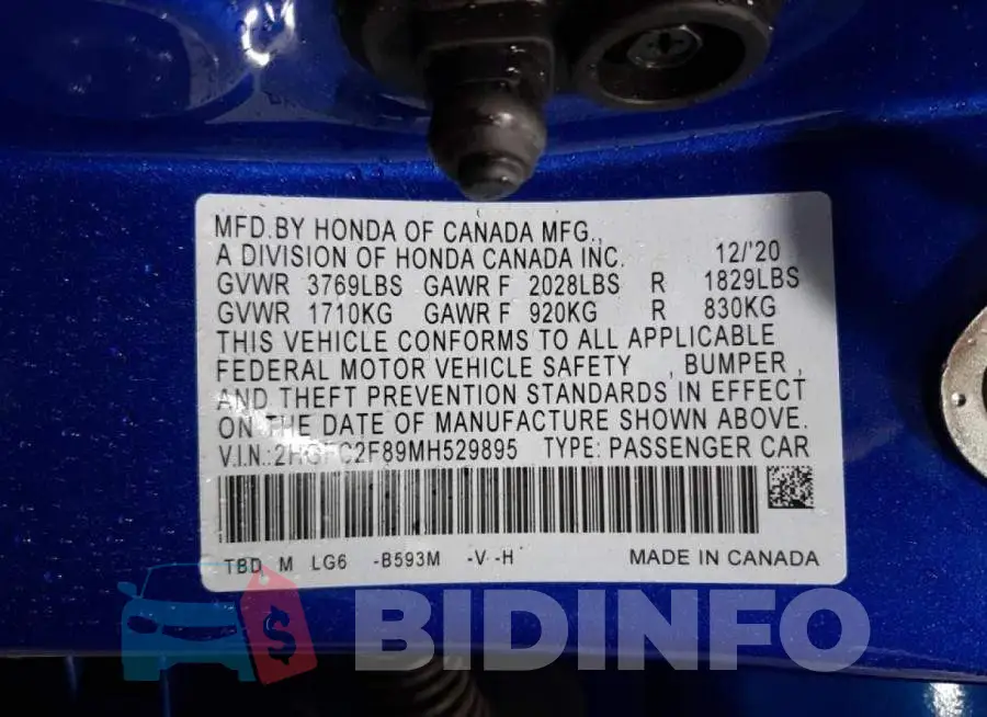 2HGFC2F89MH529895 Photo# 13