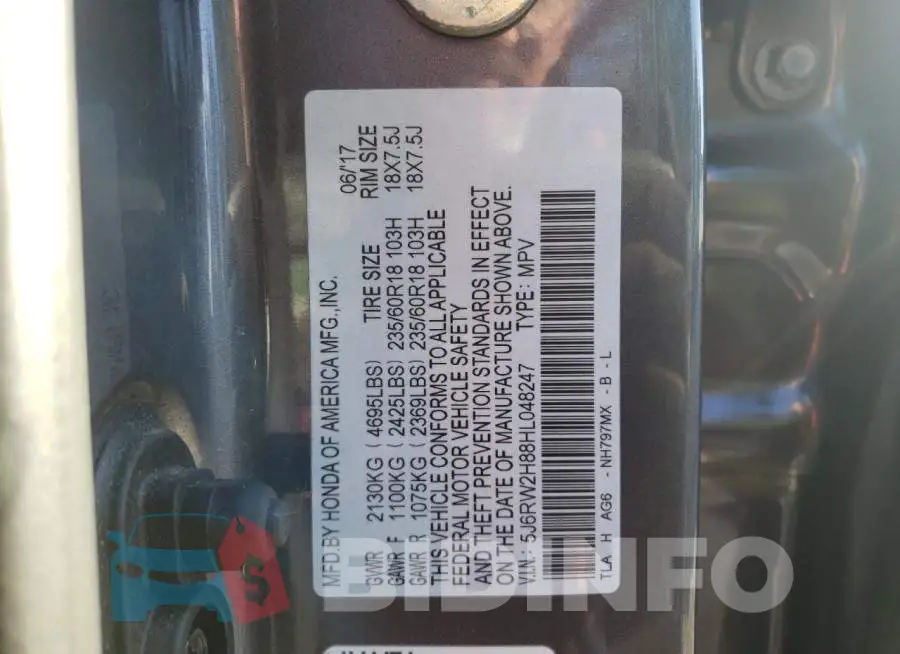 5J6RW2H88HL048247 Photo# 13