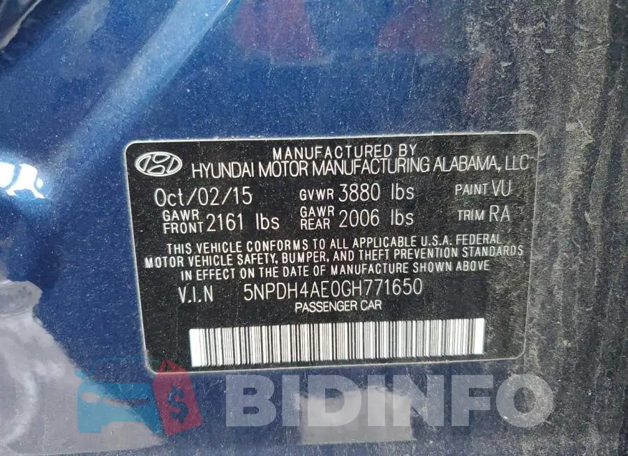 5NPDH4AE0GH771650 Photo# 12