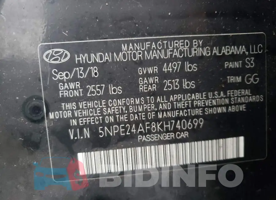 5NPE24AF8KH740699 Photo# 10