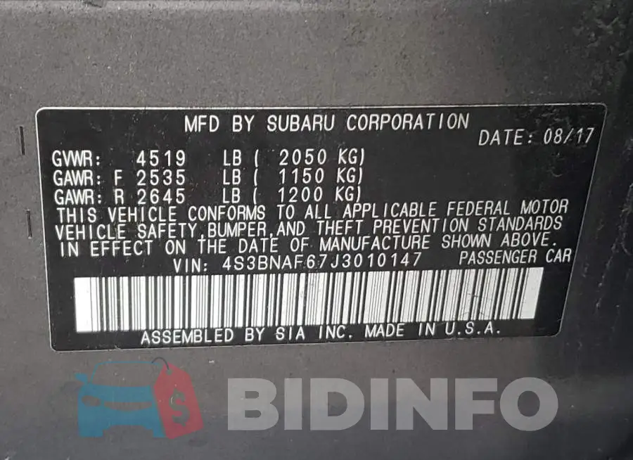 4S3BNAF67J3010147 Photo# 10