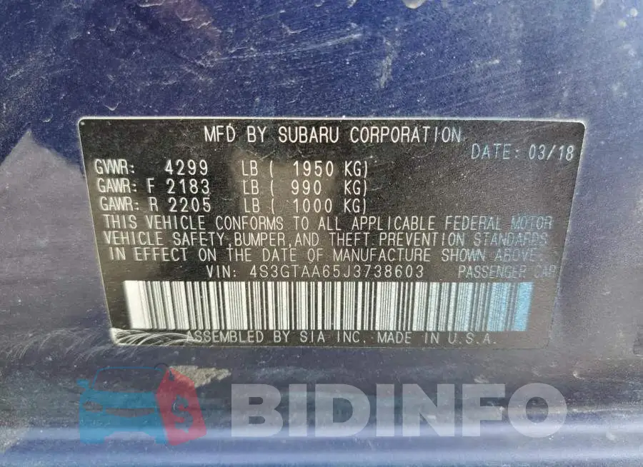 4S3GTAA65J3738603 Photo# 10