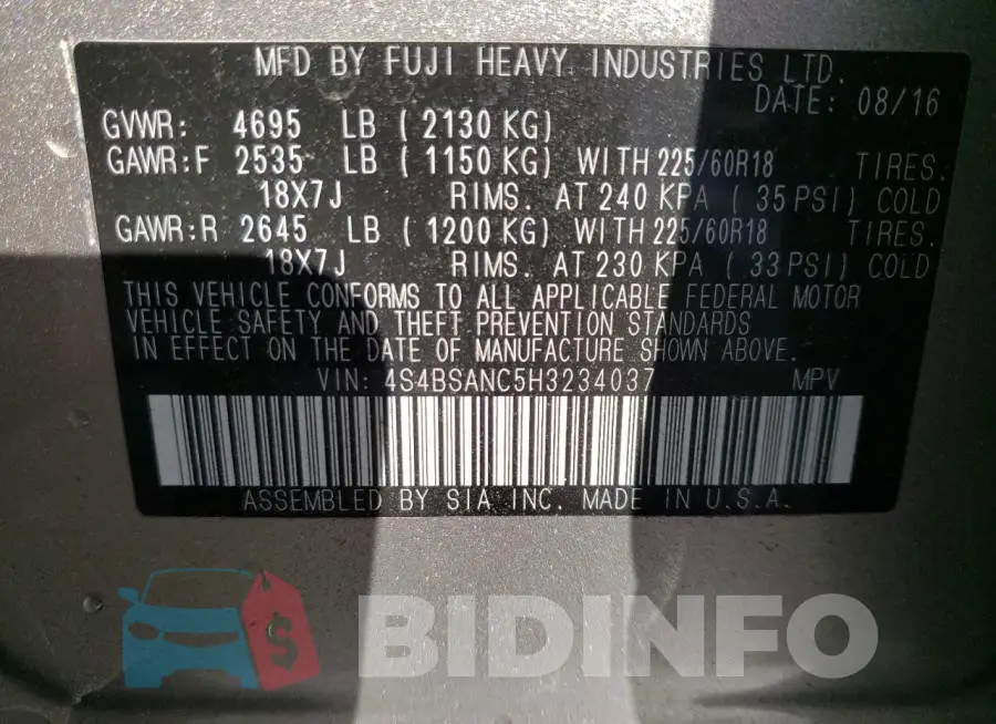 4S4BSANC5H3234037 Photo# 12