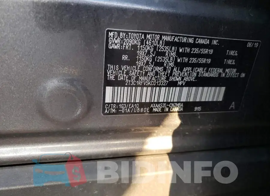 2T3C1RFV5KC013327 Photo# 13