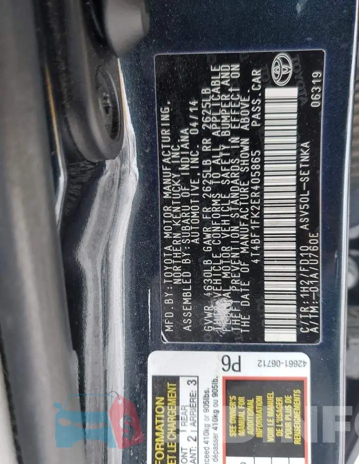 4T4BF1FK2ER405865 Photo# 12