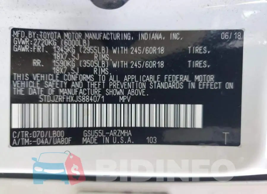 5TDJZRFHXJS884071 Photo# 10