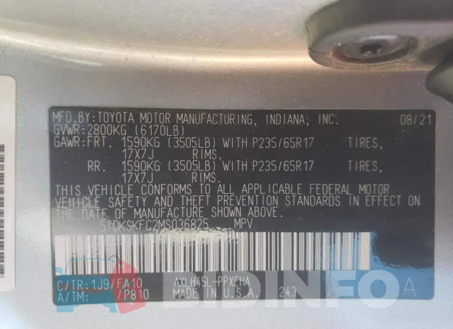 5TDKSKFC2MS036825 Photo# 14