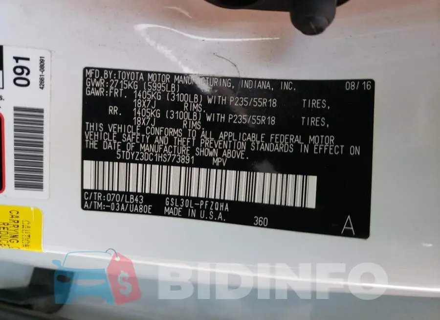 5TDYZ3DC1HS773891 Photo# 13