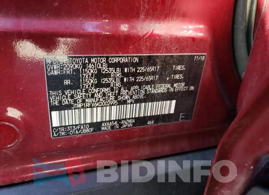 JTMP1RFV6KD002995 Photo# 14