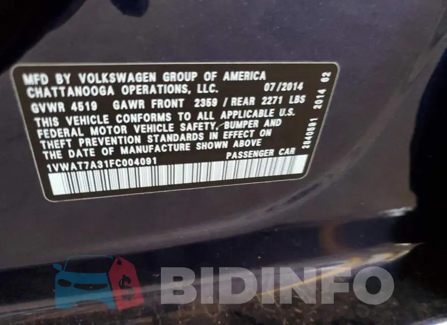 1VWAT7A31FC004091 Photo# 12
