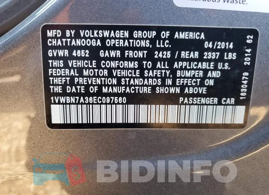 1VWBN7A36EC097560 Photo# 13