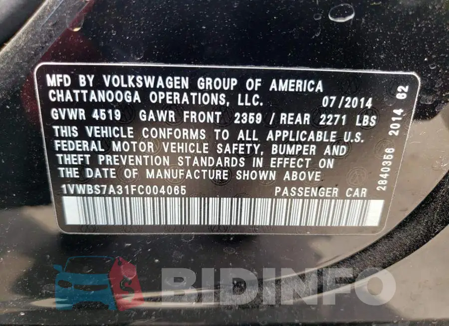 1VWBS7A31FC004065 Photo# 10