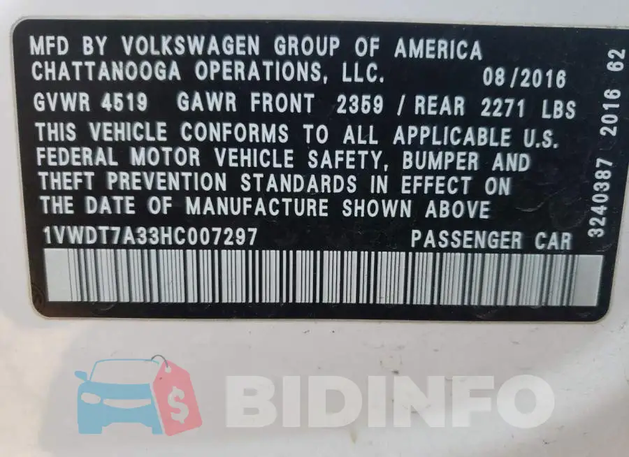1VWDT7A33HC007297 Photo# 10