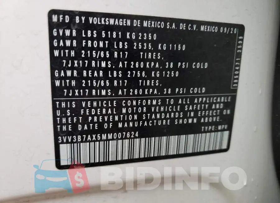 3VV3B7AX5MM007624 Photo# 10