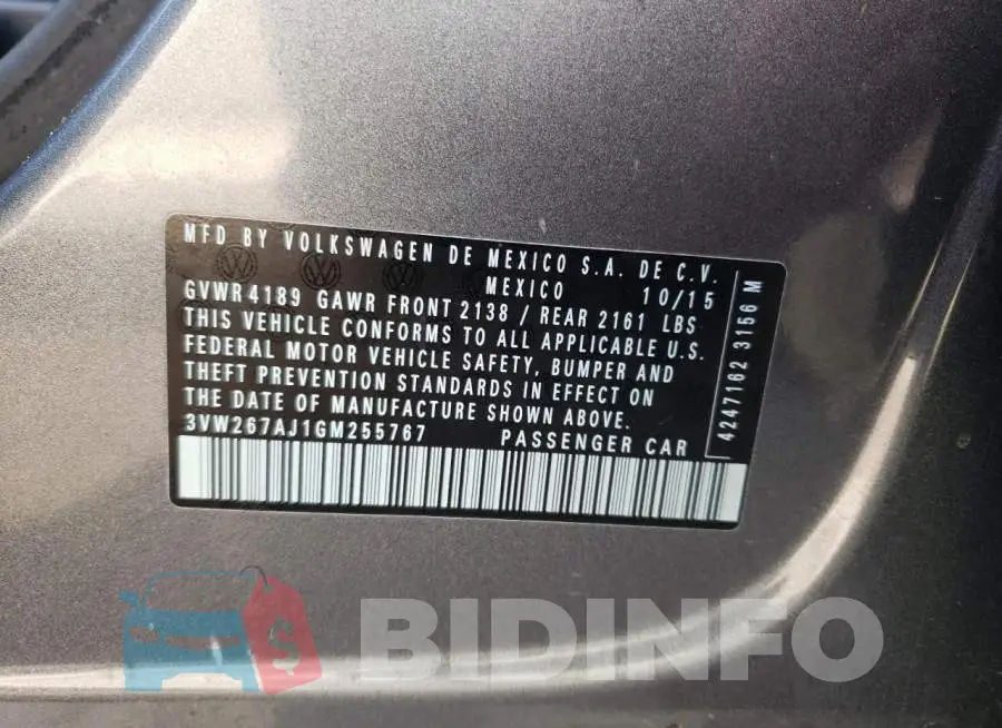 3VW267AJ1GM255767 Photo# 10
